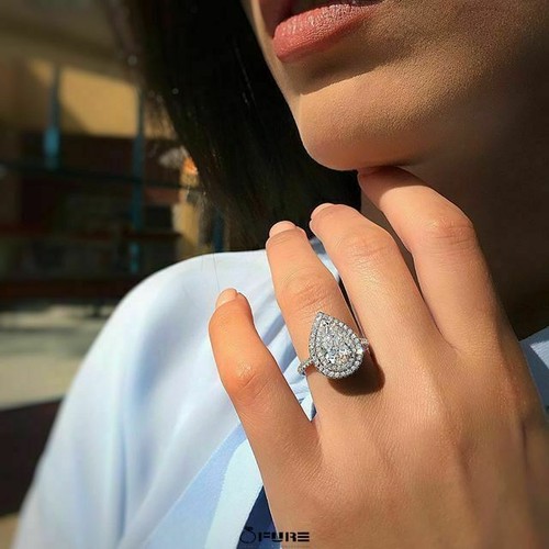 Pear Shaped Sterling Silver Plated Engagement Rings made with Swarovski Zirconia - Picture 58 of 74
