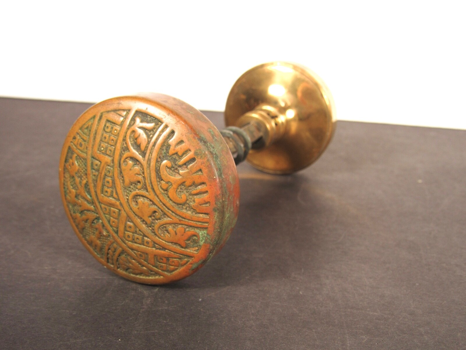 Antique Fancy Brass Door Knob Pair Eastlake Victorian reclaimed