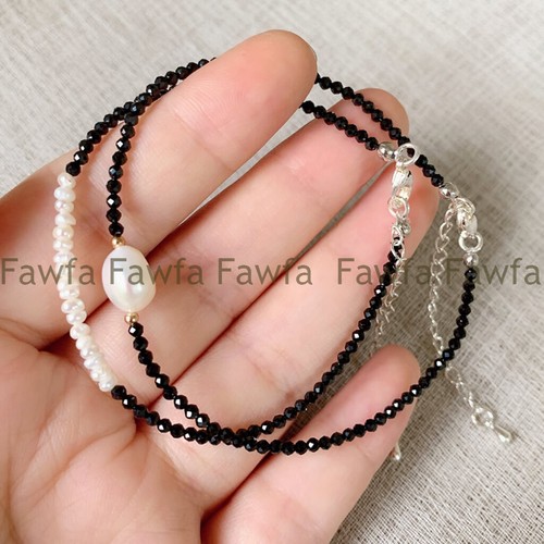 Faceted 3mm Round Black Spinel Gems Natural Freshwater Baroque Pearl Bracelet7.5 - Picture 7 of 11