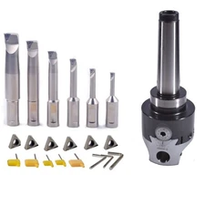 NEW MT2 2INCH BORING HEAD SET WITH 6 INDEXABLE BORING BAR AND 6 CARBIDE INSERTS