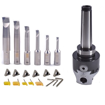 NEW MT4 2INCH BORING HEAD SET WITH 6 INDEXABLE BORING BAR AND 6 CARBIDE INSERTS