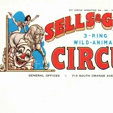 Scarce Sells & Gray Circus Letterhead c1960's Sarasota, FL Clown Lion Horse 