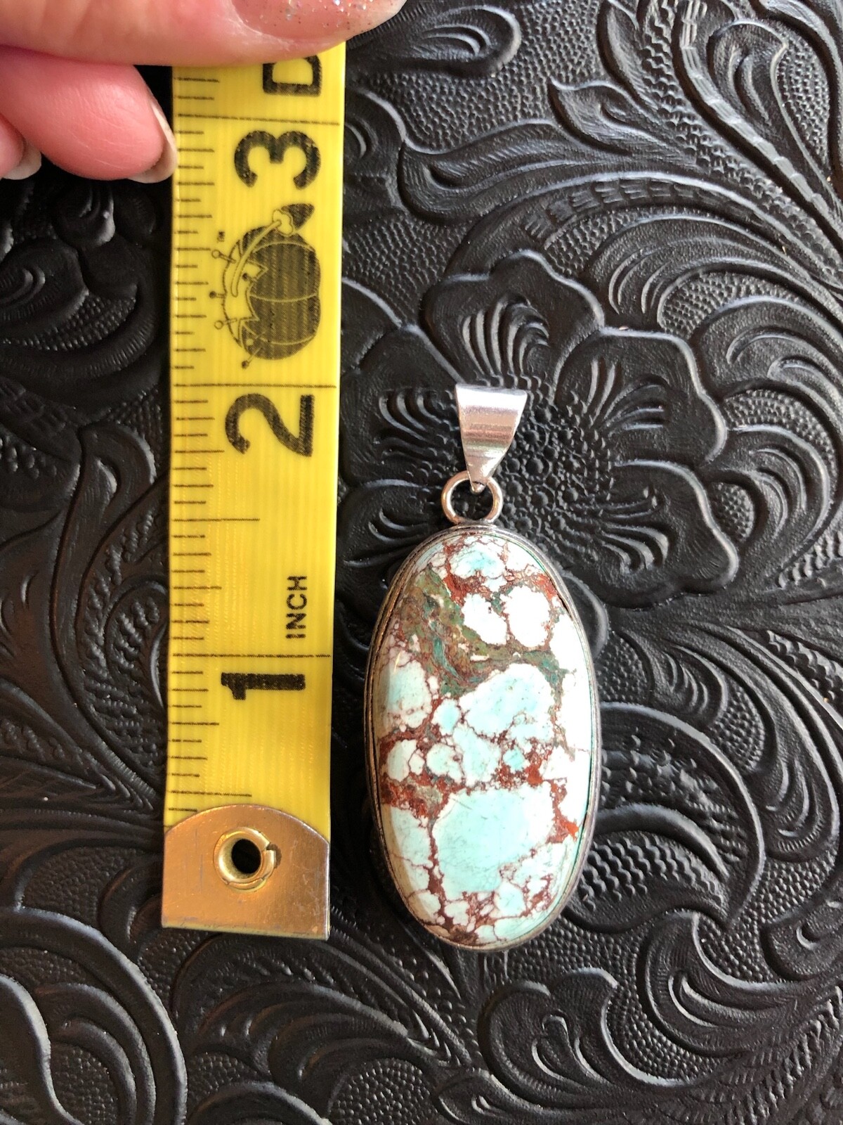 Turquoise Aqua Chocolate Web Shadow Pendant  2" Artisan Handmade