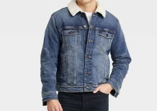 Men's Faux Shearling Lined Denim Trucker jacket Faded Medium S M L XL Goodfellow