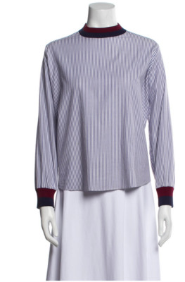 Kule Blue Striped Mock Neck Top Size X Small