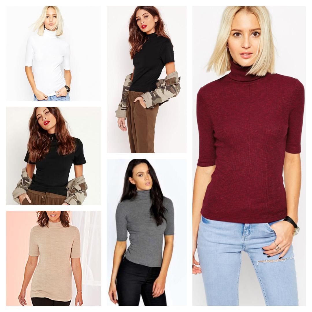 WOMEN LADIES TURTLE NECK SHORT SLEEVE 