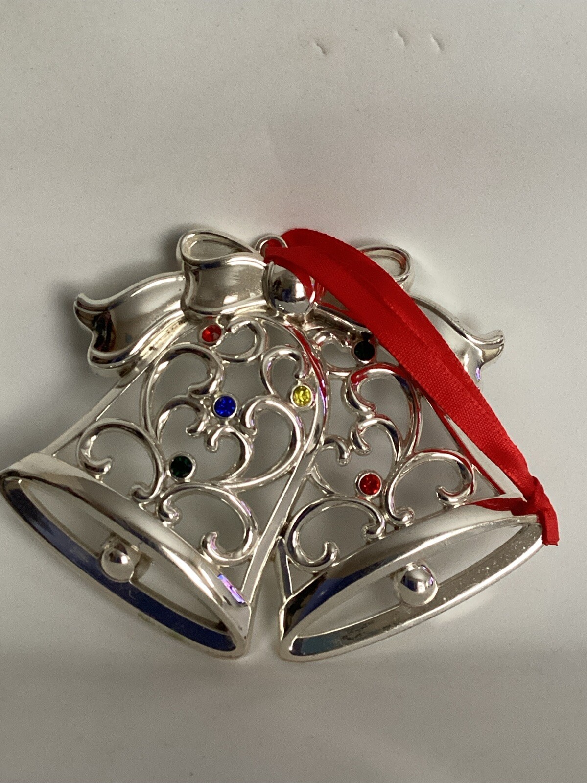 LENOX Sparkle & Scroll Silver Plate Multi Crystal Bells Christmas Ornament