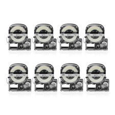8PCS 1/2" Compatible LK-4TBN LC-4TBN Tape for EPSON LabelWorks Black on Clear