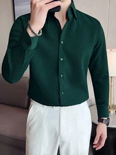 Camisas de Hombre de Vestir Camisa Verde Elegantes Formales Manga Larga Casuales