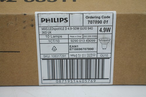 Philips 707890 MAS LED Spot Vle D 4.9-50W GU10 940 36D UK Box of 10 Bulbs - New - Picture 2 of 2