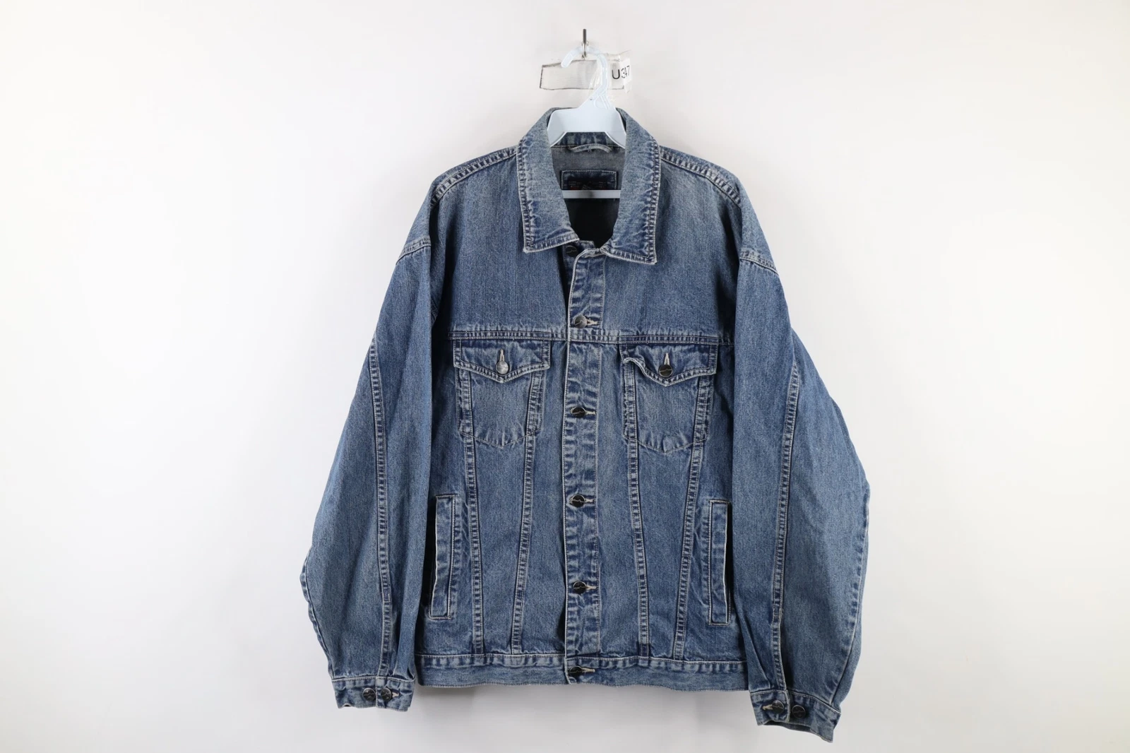 Vintage 90s Y2K Streetwear Mens Medium Distressed Denim Jean Trucker Jacket Blue