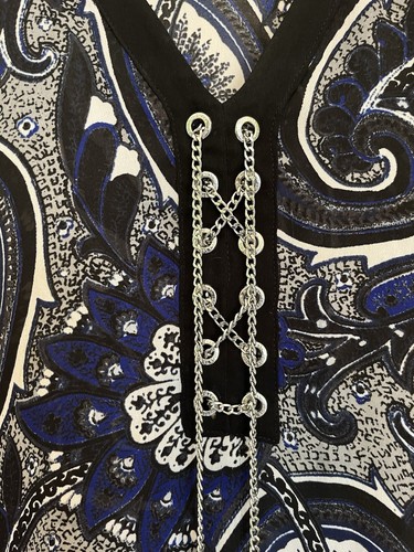 *MICHAEL KORS BLUE & WHITW PAISLEY KAFTAN FLOATY BLOUSE TOP* - Picture 5 of 9