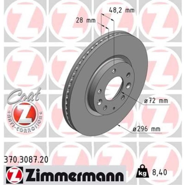 Zimmermann 2X Bremsscheibe Vorne Ø296 Mm InnenbelüFtet FüR Mazda CX-7 Er 2.2-image
