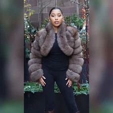 Women Fashion Genuine Fox Fur Short Cropped Coat Winter Real Fur Outwear Jackets