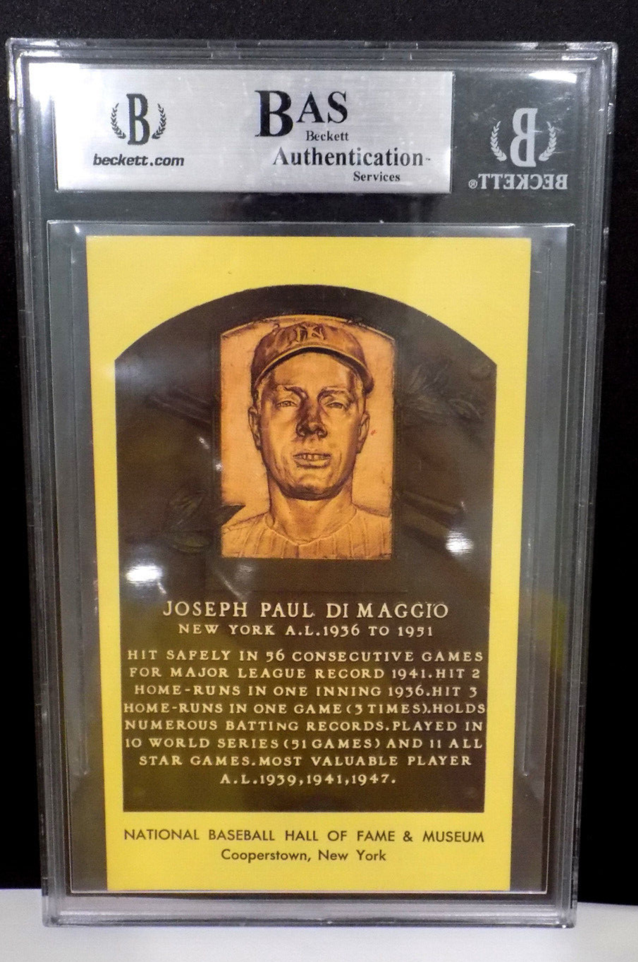 Joe DiMaggio Autographed Signed New York Yankees HOF Plaque Auto Yankees Beckett Slab 