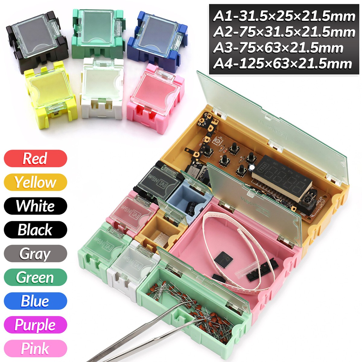 10-Pack Mini Electronic Component Storage Boxes – 31.5x21.5x25 Mm, Click-Open Organizers For Resistors, Screws & Washers (Pink)