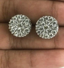 Solid 14K Gold 1.36 Ct Round Cut Real Diamond Cluster Stud Earrings For Womens