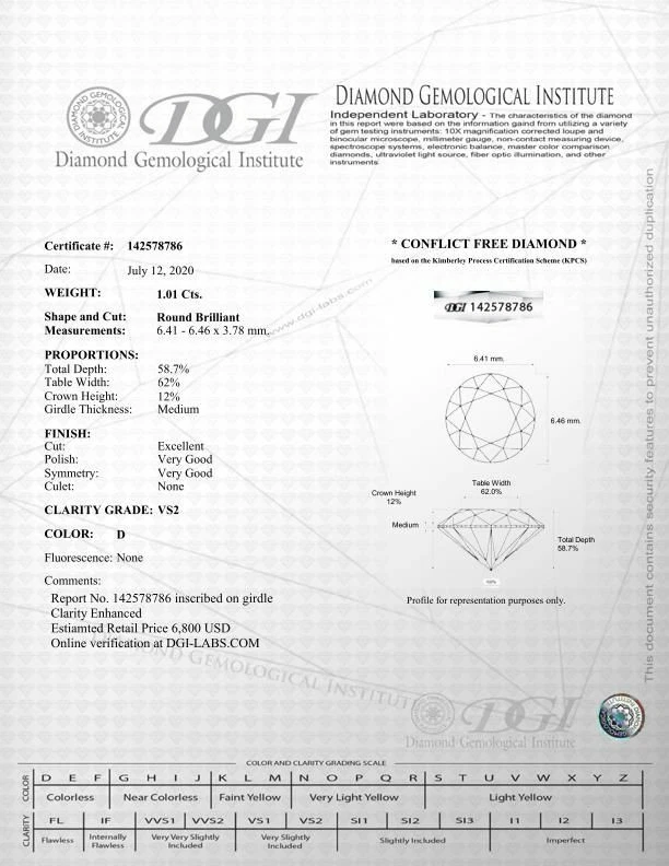 Loose Round Shaped Diamond 1.01 Carat D/VS2 Certified Natural Enhanced White - Image 3 of 4