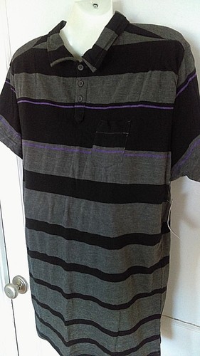 Counter Intelligence Men's Polo Shirt size LARGE Black Gray Purple Striped *NWT*