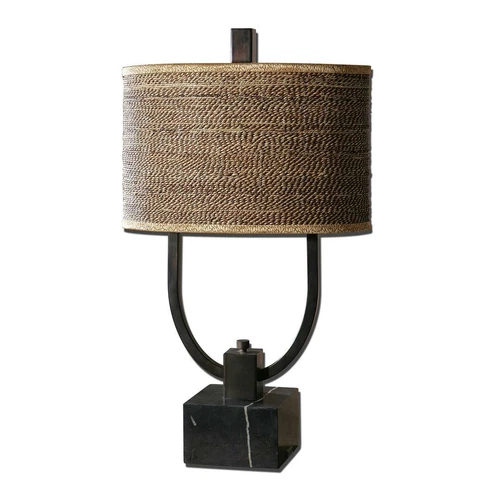 Rustic Elegant Bronze Black Open Arch Table Lamp 30 in Metal Marble Rattan - Picture 1 of 3