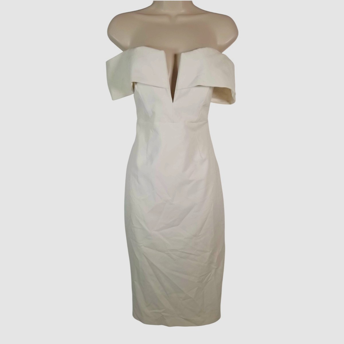 Bardot Women Beige Candice Off-Shoulder V-Neck Midi Dress Size M | eBay