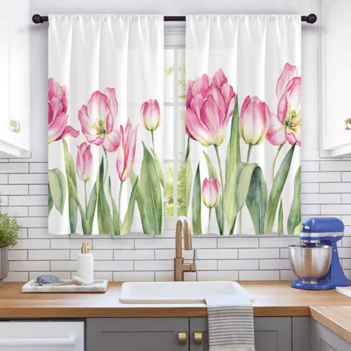 2X Rod Pocket Floral Blackout Valance Kitchen Waterproof Window Curtains Drapes - Picture 32 of 54