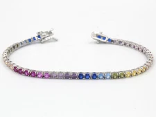 Rainbow Tennis Bracelet Colorful CZ Gift Idea New Silver Top Quality