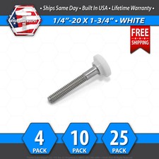 1/4"-20 x 1-3/4" Thumb Screw Stainless Steel - White Round Knurled Knob - USA