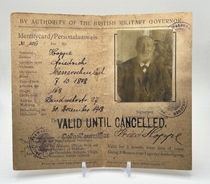 British Army Of The Rhine 1918/1919 ID To German Man Born 1848 Ausweis