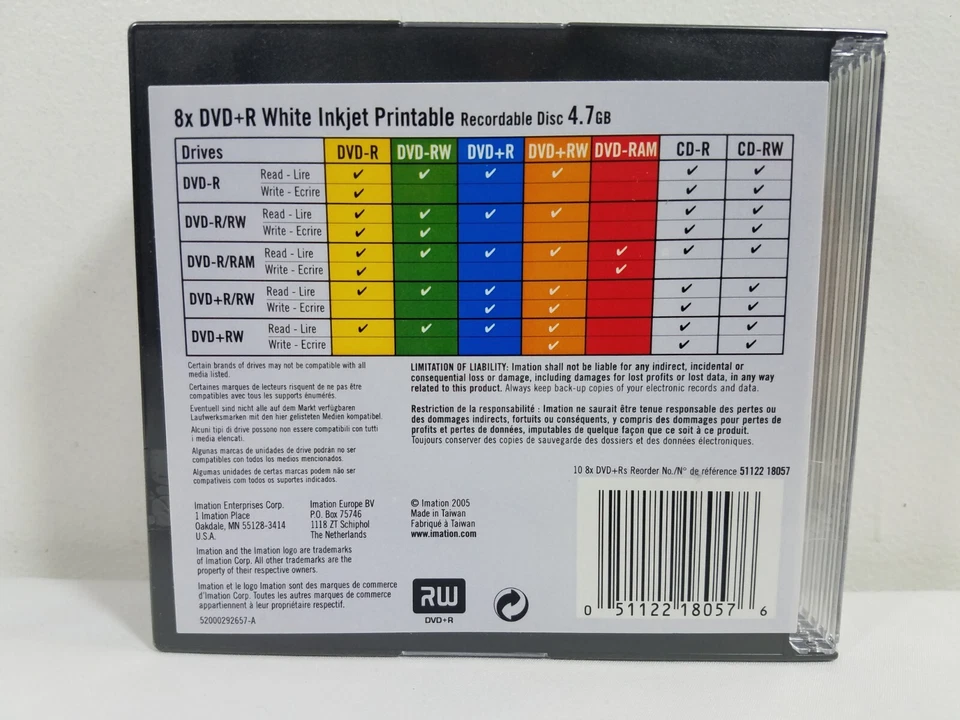 imation DVD+R 8x Speed White Inkjet Printable Recordable Disc 4.7GB 10 Pack NEW - Image 3 of 4