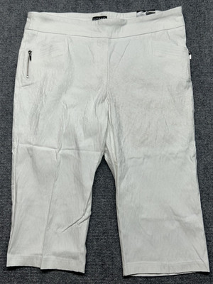 SOHO Apparel Pants Womens Large White Jacquard Crop Trousers Stretch Zip Pocket