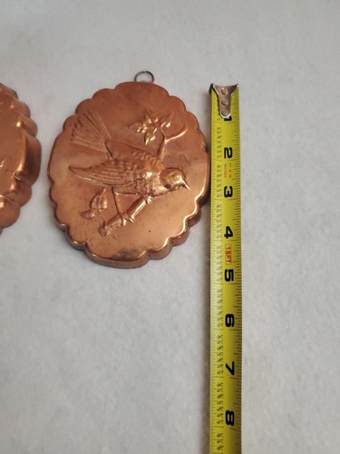Copper Molds Set of 2 Birth-Gramm Tin Lined 4" x 4¾" Birds Robin Swiss Garden - Picture 7 of 7