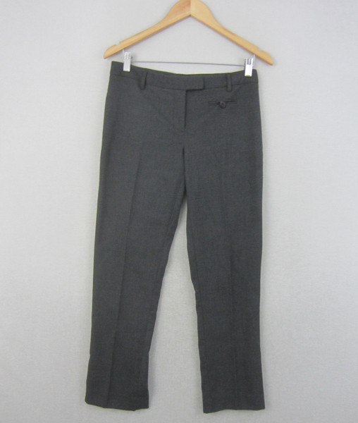 Basque Pants Womens 10 Grey Straight Leg Crease Trousers Mid Rise Work Office