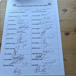 LANCASHIRE CCC 2026 SEASON SIGNED SHEET X 26 AUTOGRAPHS COMPLETE SQUAD