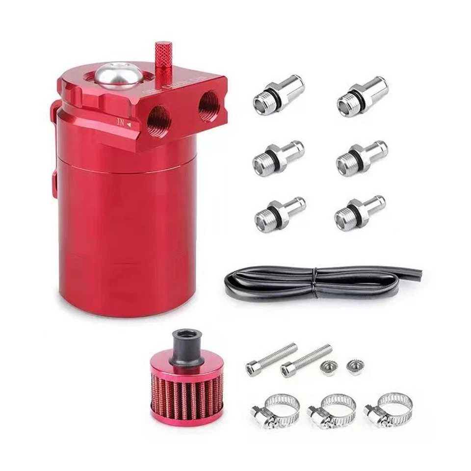 Universal Aluminum Baffled Oil Catch Can,Oil Separator Catch Can with Filter Red - Image 2 of 4