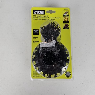 Ryobi 2 Pc Abrasive Brush Kit Drill Attachment 2'' & 3.5'' Bristle Cleaning