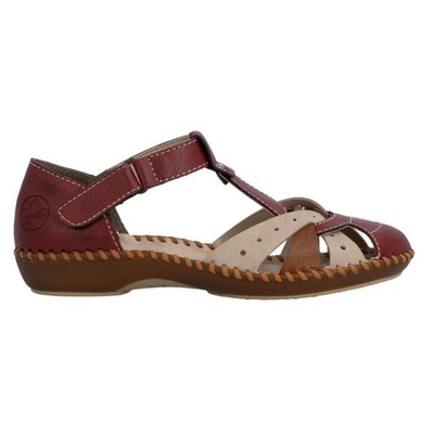 Rieker M1655-34 flache bequeme Sommerschuhe Damen rot mehrfarbig geschlossen