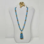 VINTAGE TRIFARI BUNDLE GOLD TONE BOW KNOT BROOCH SKY BLUE  GOLD NECKLACE JEWELRY
