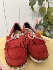 Tommy Hilfiger Boat Shoes Size UK6 EU39 Ladies Orange Leather Slip On Comfort