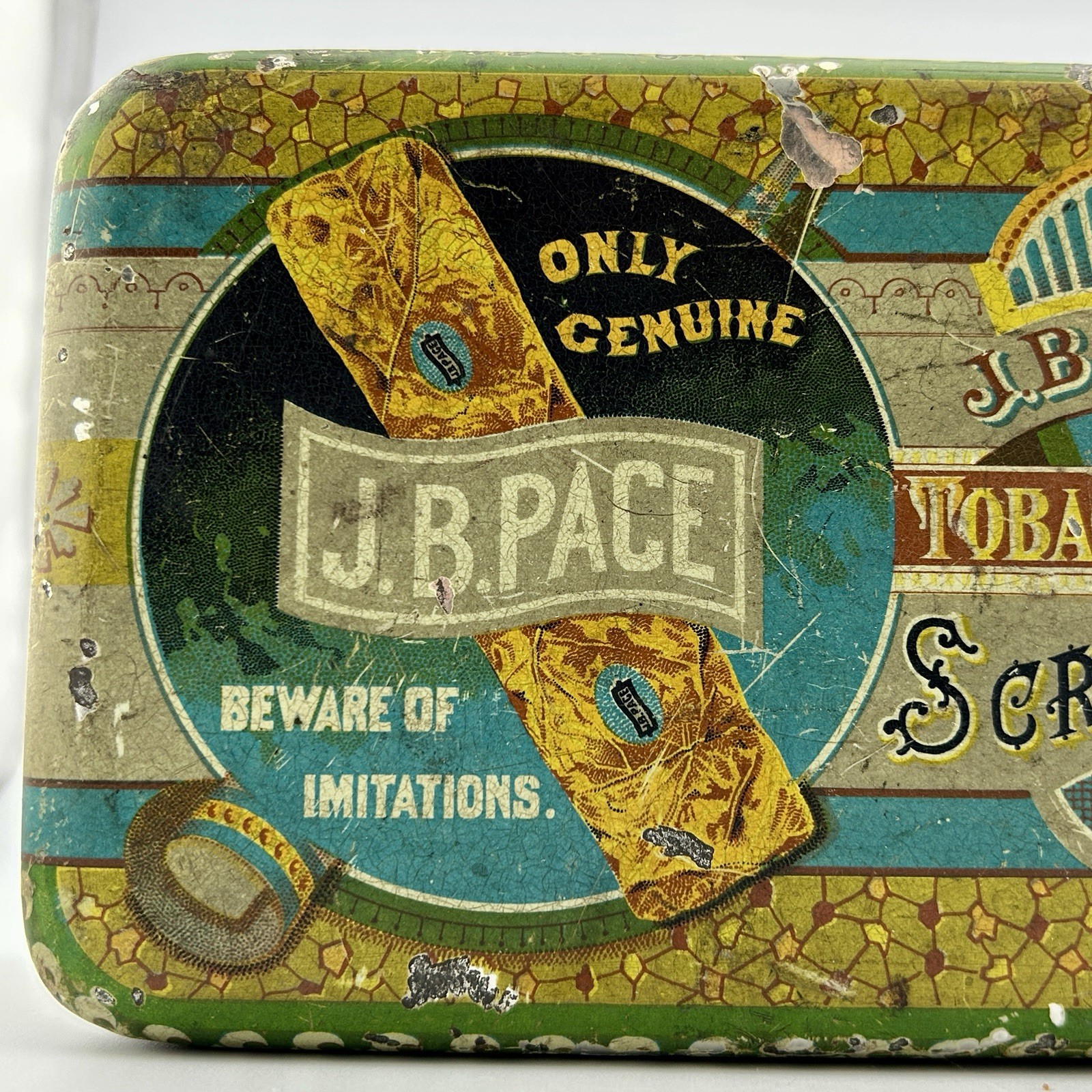 Antique J.B. Pace Scroll Cut Twist Tobacco Tin Somers Bros c.1880s Richmond VA