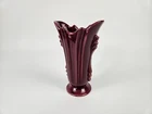 Vintage USA McCoy Pottery Maroon Red Scalloped Fan Art Deco Vase 9" Retro MCM