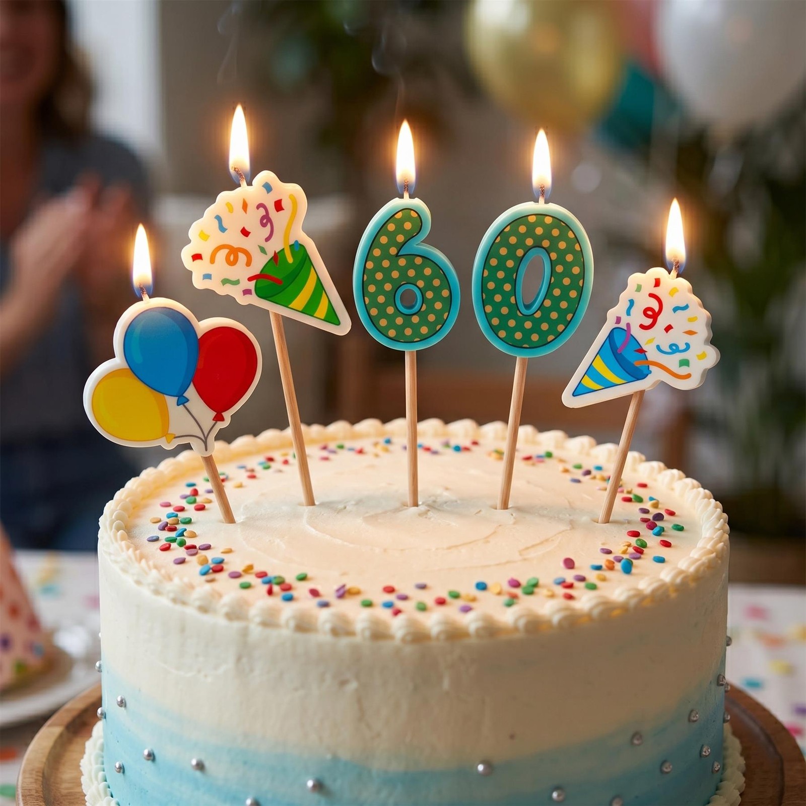 60th Milestone Candles Happy Birthday Age Number Cake Topper Party Decoration