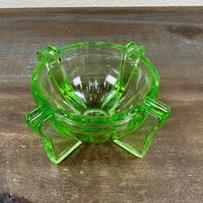 1930s Fry Glass Uranium Ashtray Green Depression Glass Rocket Atomic Era Glows