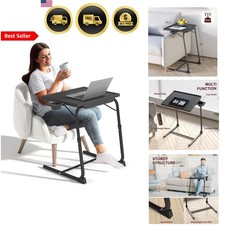 TV Tray Table Adjustable Folding Couch Desk with Cup Holder for Home Use
