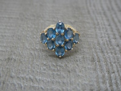 Stunning 9ct Yellow Gold 3.6ct Natural Blue Spinel Cluster Ring Size O 1/2