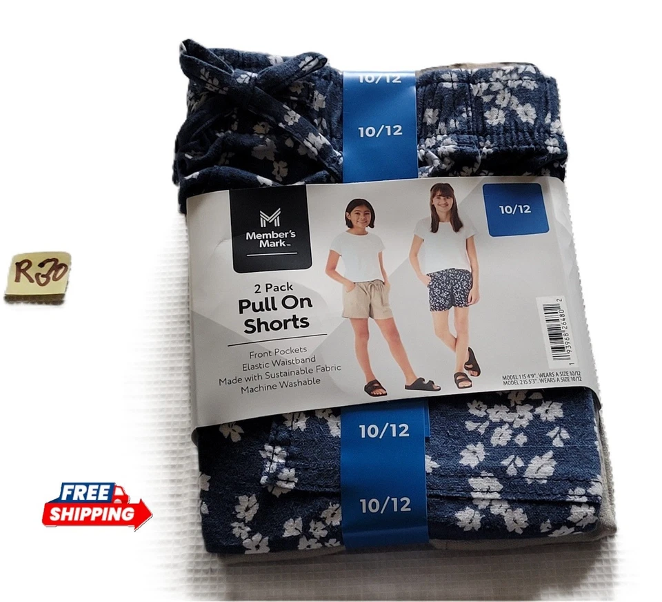 Шорты без застежек с эластичным поясом для девочек Member's Mark упаковка 2 шт. 10/12 - Изображение 2 из 3