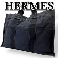 Hermès Navy Tote Bag A4 Large Capacity Authentic Leather Excellent Condition