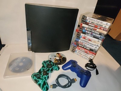 PS3 Slim 250GB Bundle Console 2 Controllers 20 Games Cables 2001b, CLEAN