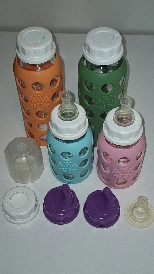 LifeFactory Paquete de 4 Biberones de Silicona de Vidrio Set Púrpura Verde 4oz y 9oz. Foto 4 de 4
