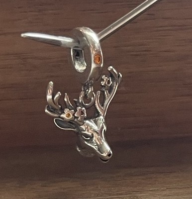 S925 Sterling Silver Deer Charm with Flowers Pendant